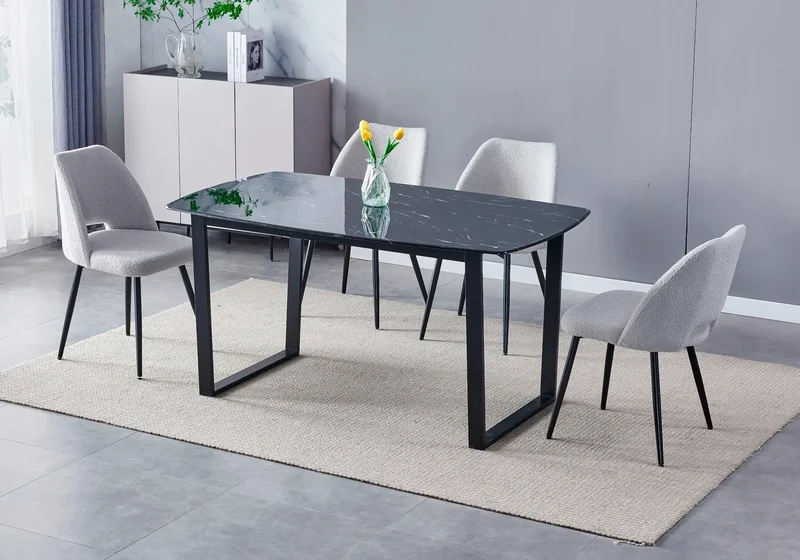 Ensemble table chaise noire marbre blanc - Lyly