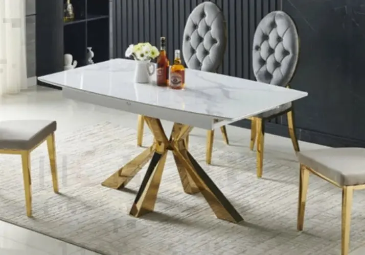 Ensemble table chaise extensible dorée - Lika
