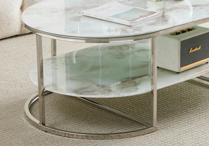 Table basse argent marbre beige - Lona