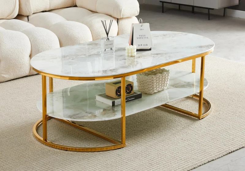 Table basse dorée marbre blanc - Lona