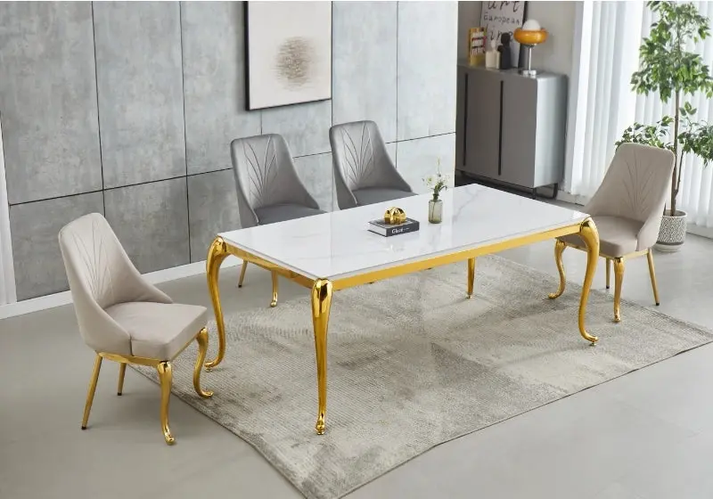 Ensemble table chaise céramique marbre blanc - Sofie