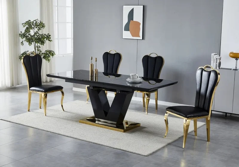 Ensemble table chaise dorée marbre beige - Max