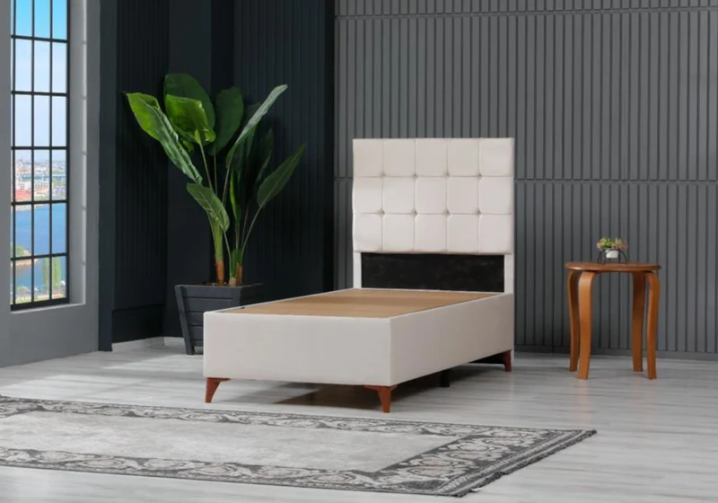 Ensemble lit coffre et matelas 1 place beige - Lore