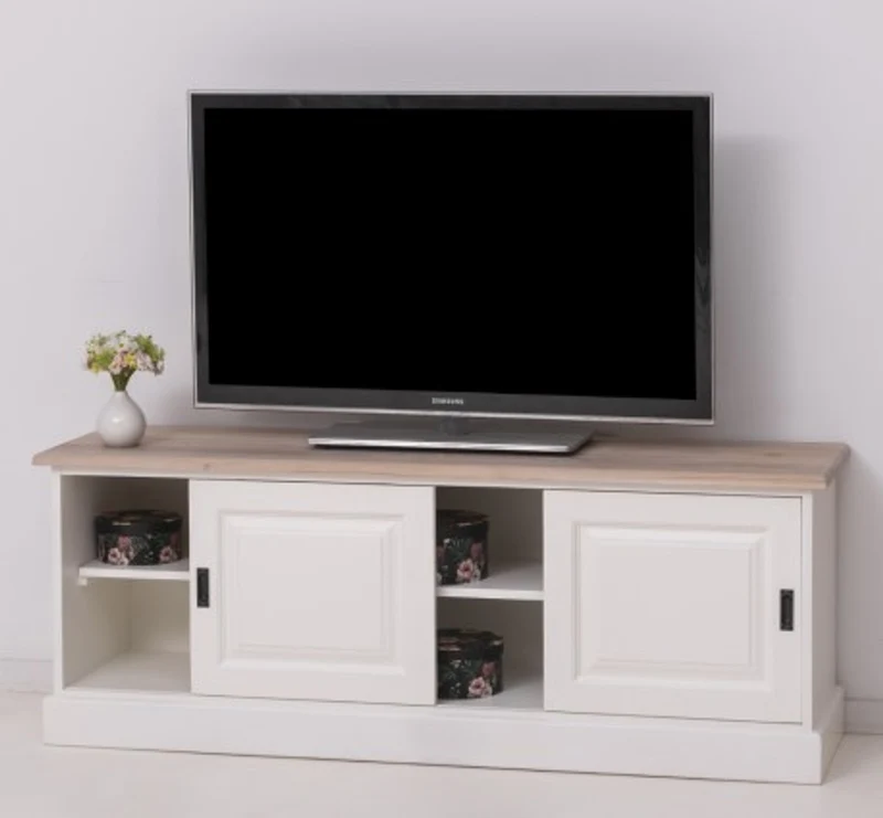 Casa Padrino TV Schrank im Landhausstil mit 2 Schiebetüren und Eichenholzplatte, 160 x 46 x 60 cm