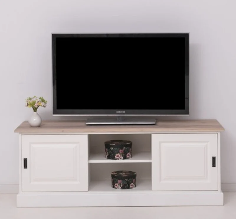 Casa Padrino TV Schrank im Landhausstil mit 2 Schiebetüren und Eichenholzplatte, 160 x 46 x 60 cm