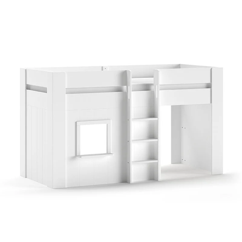 Lit cabane mi-hauteur 90x200 sommier inclus Vipack Reno Blanc