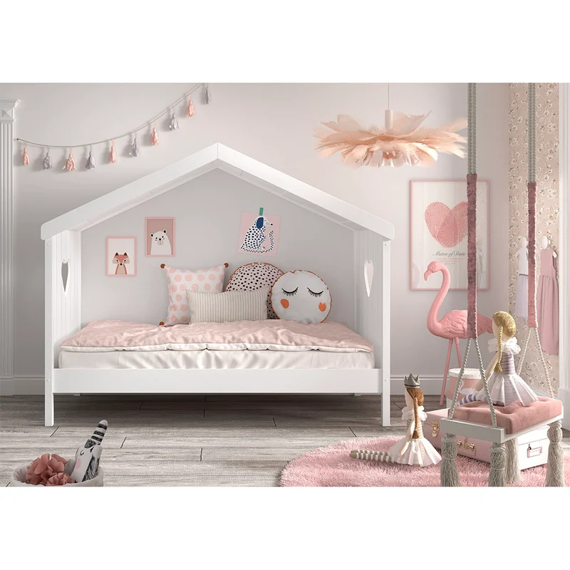 Lit cabane ouvert 90x200 sommier inclus Vipack Amori Blanc