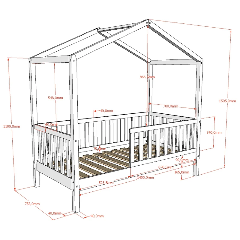 Lit cabane 70x140 sommier inclus Vipack Dallas Blanc