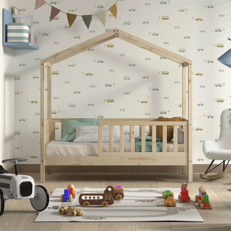 Lit cabane 70x140 sommier inclus Vipack Dallas Bois