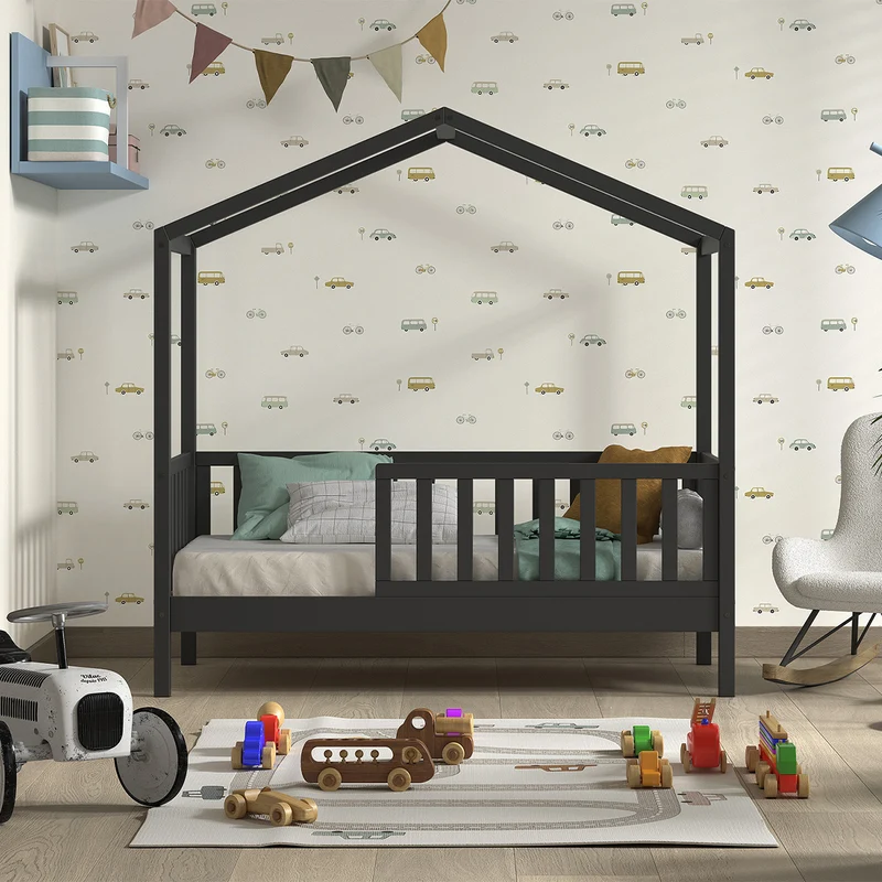 Lit cabane 70x140 sommier inclus Vipack Dallas Anthracite