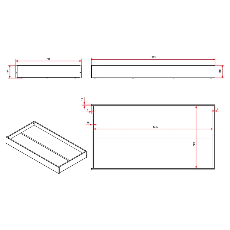 Tiroir de lit 70x140 Vipack Ted et Tod - Blanc