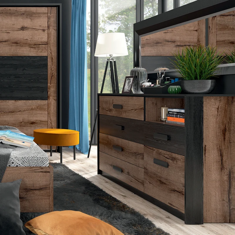 Commode 5 tiroirs 1 porte Romane Bois