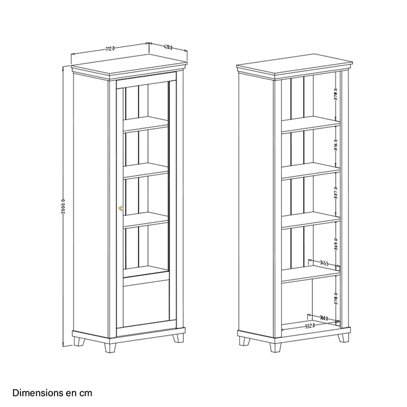 Vitrine 1 porte ouverture droite Martin Vert et Bois
