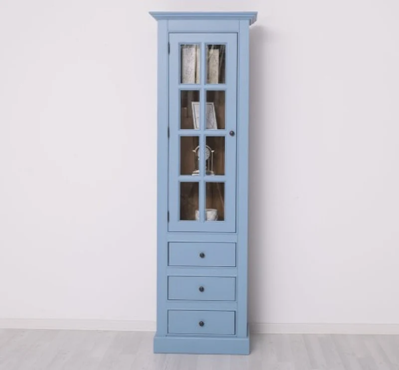 Casa Padrino Vitrine im Landhausstil mit 1 Glastür und 3 Schubladen, 66 x 40 x 210 cm