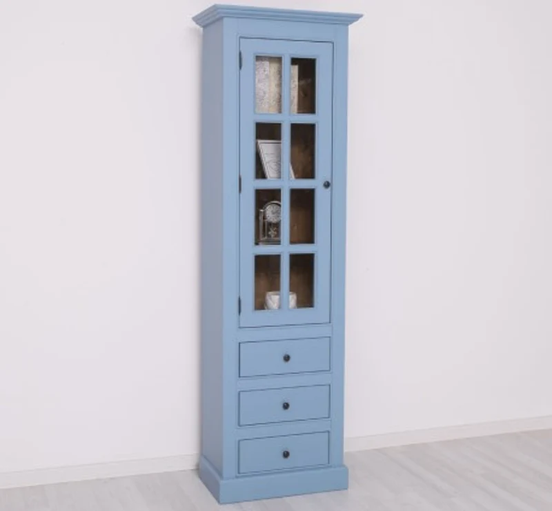 Casa Padrino Vitrine im Landhausstil mit 1 Glastür und 3 Schubladen, 66 x 40 x 210 cm