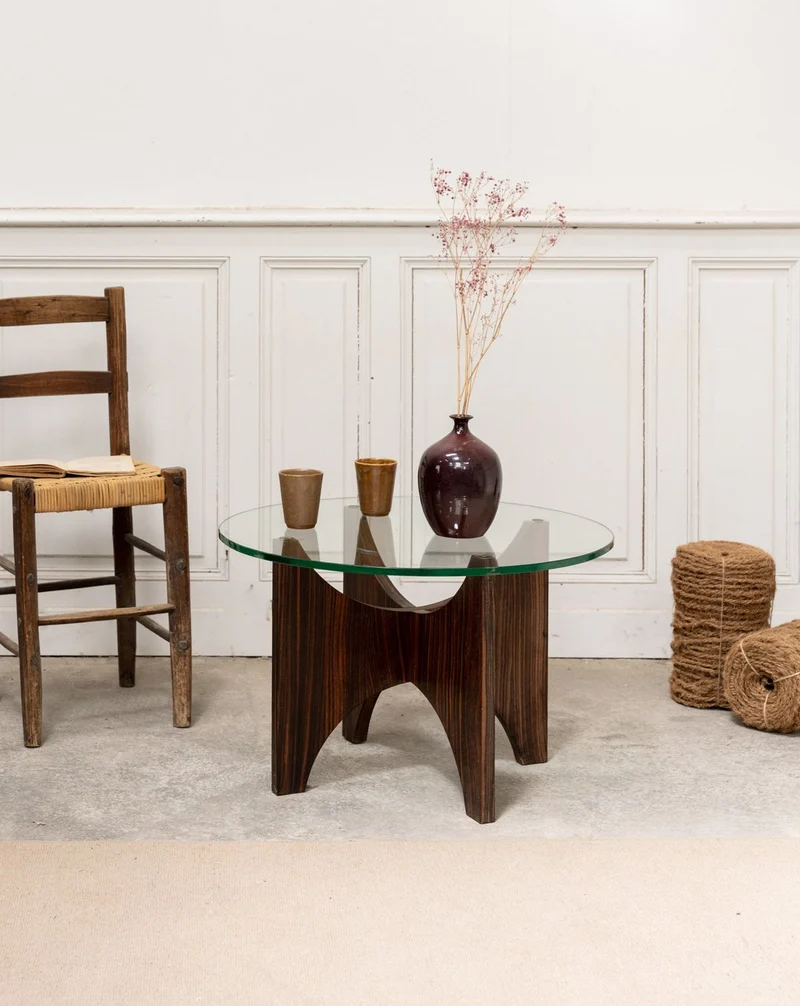 Donna, la table basse en verre et palissandre N°1070