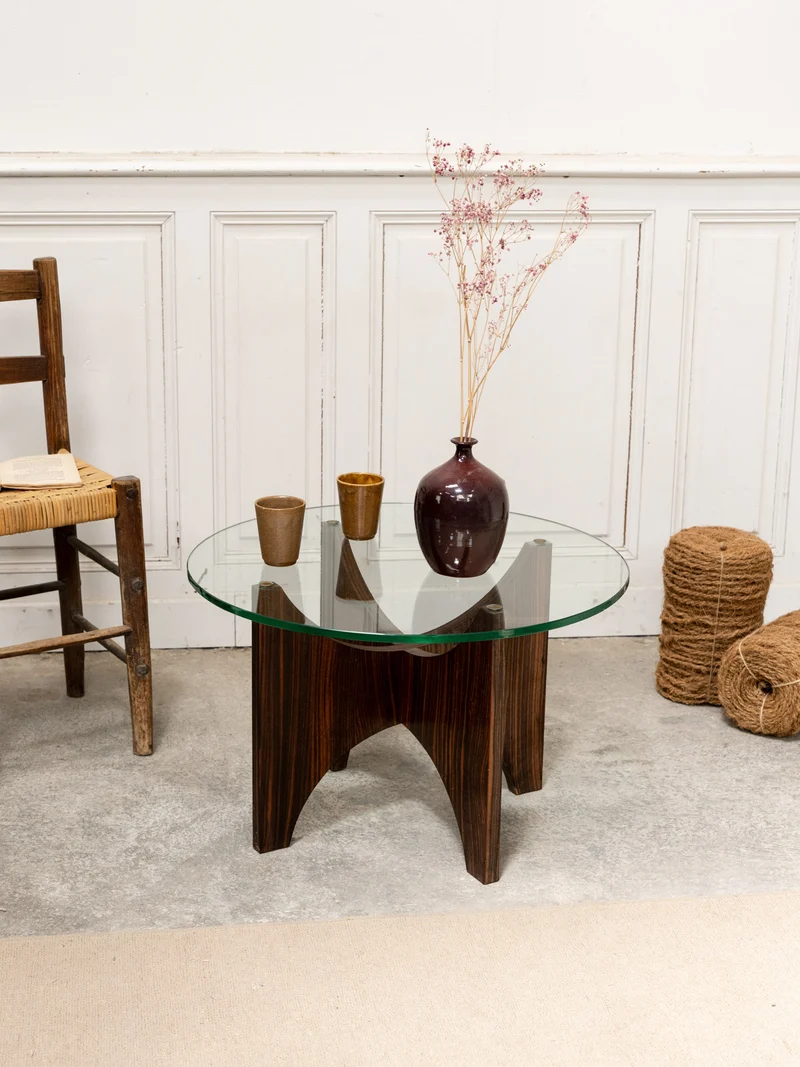 Donna, la table basse en verre et palissandre N°1070