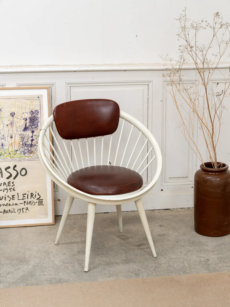 Jakob, le fauteuil circle en cuir par Yngve Ekström N°1293