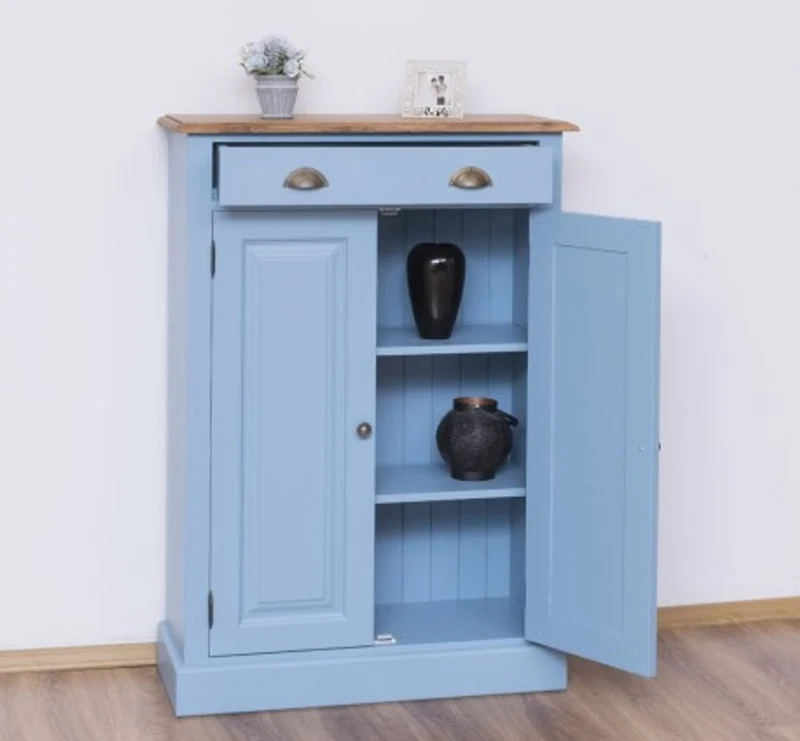 Casa Padrino Schrank im Landhausstil mit 2 Türen, 1 Schublade und Eichenholzplatte, 85 x 35 x 120 cm