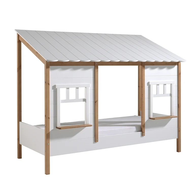 Lit cabane 90x200 sommier inclus Vipack Housebed Blanc et bois