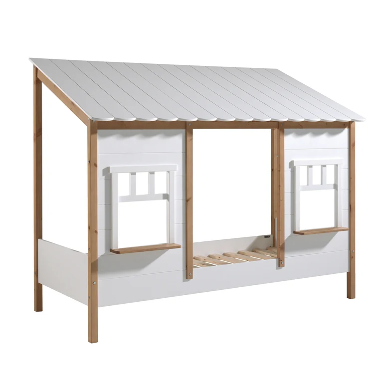 Lit cabane 90x200 sommier inclus Vipack Housebed Blanc et bois