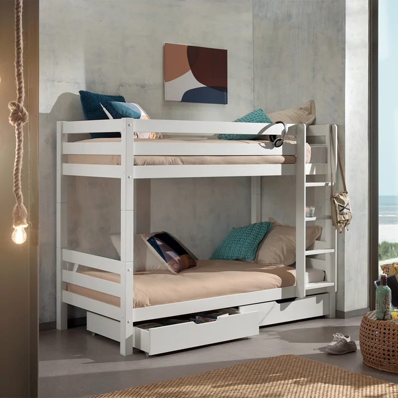 Lit Superposé 90x200 Hauteur 160 cm Sommier Inclus Vipack Pino - Blanc