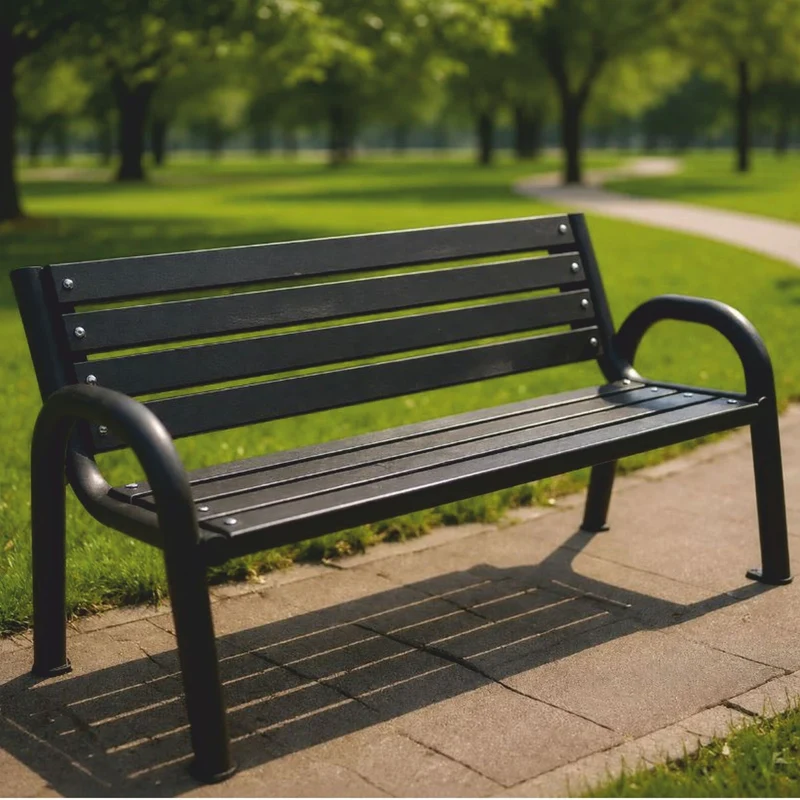 Casa Padrino Parkbank Schwarz 150 cm - Stadtbank - Gartenbank mit Rückenlehne und Armlehnen - Outdoor Sitzbank