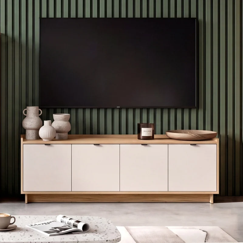 Meuble TV 4 portes 173cm Donna Cachemire et Bois