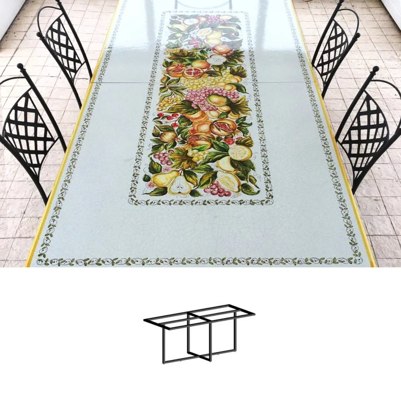 Casa Padrino Luxus Jugendstil Gartentisch Früchtegirlande 250 × 100 cm - Rechteckiger Esstisch aus handbemaltem Lavastein - Gastronomie Möbel - Made in Italy