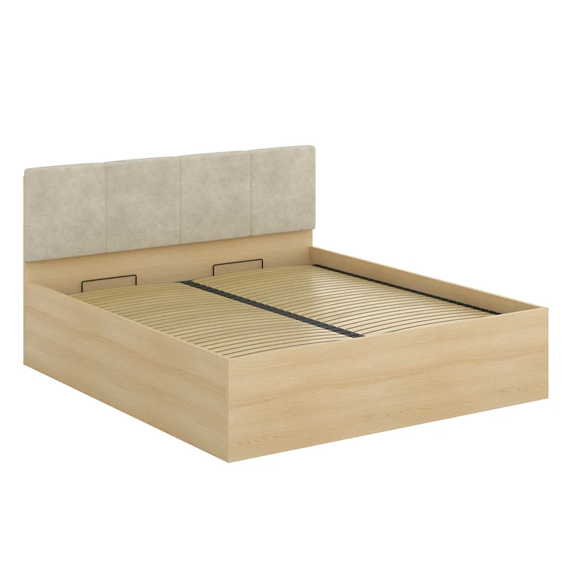 Lit coffre 180x200 sommier inclus Téana Bois et Beige