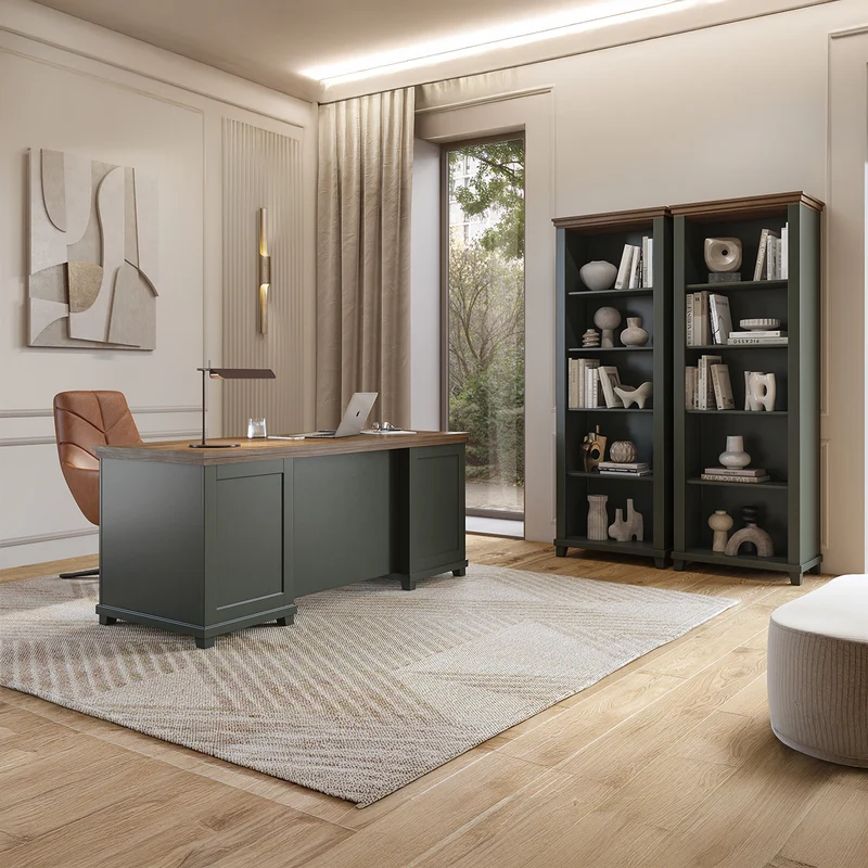 Bureau 1 porte 4 tiroirs Martin Vert et Bois