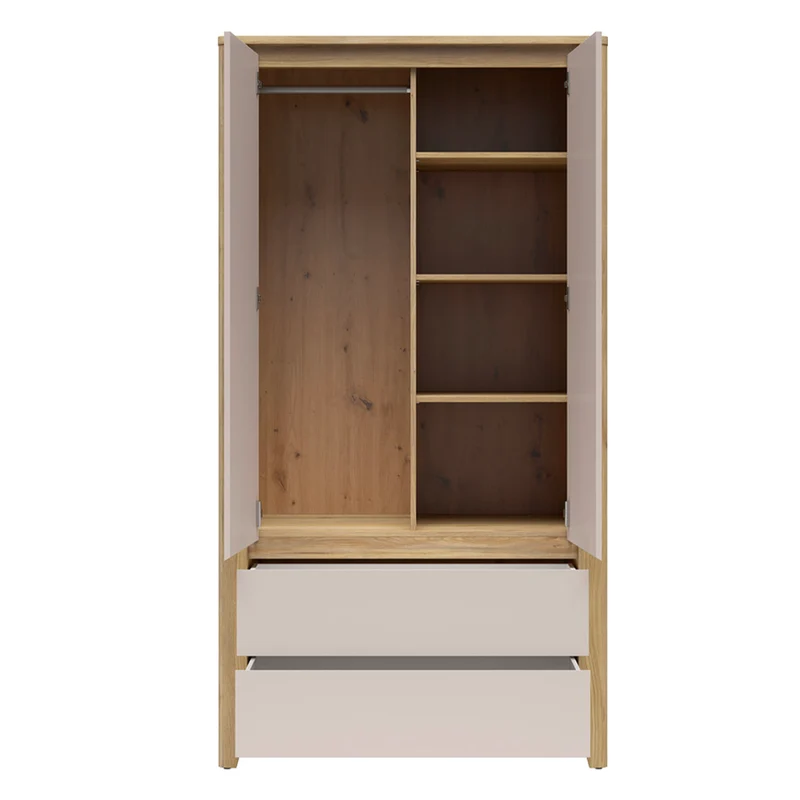 Armoire 2 portes 2 tiroirs Samara Bois et Cachemire