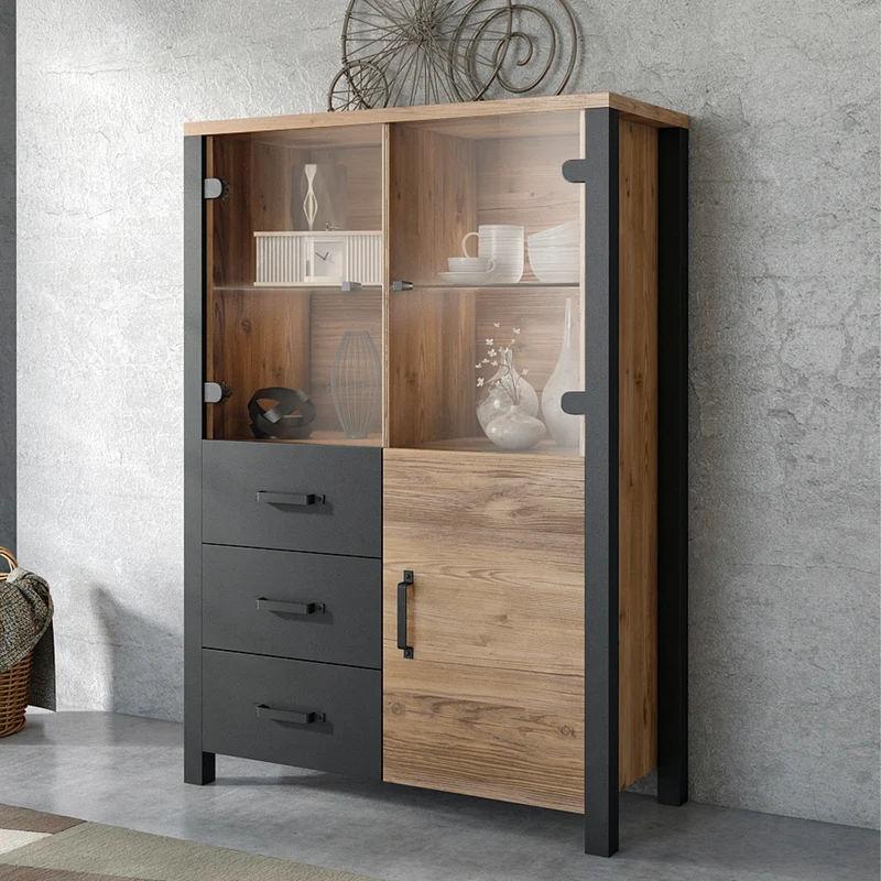 Vaisselier 3 portes 3 tiroirs Lyam Bois et Noir