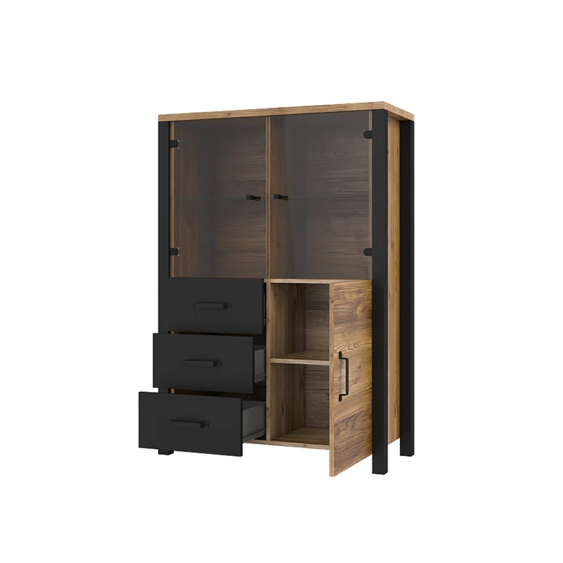 Vaisselier 3 portes 3 tiroirs Lyam Bois et Noir