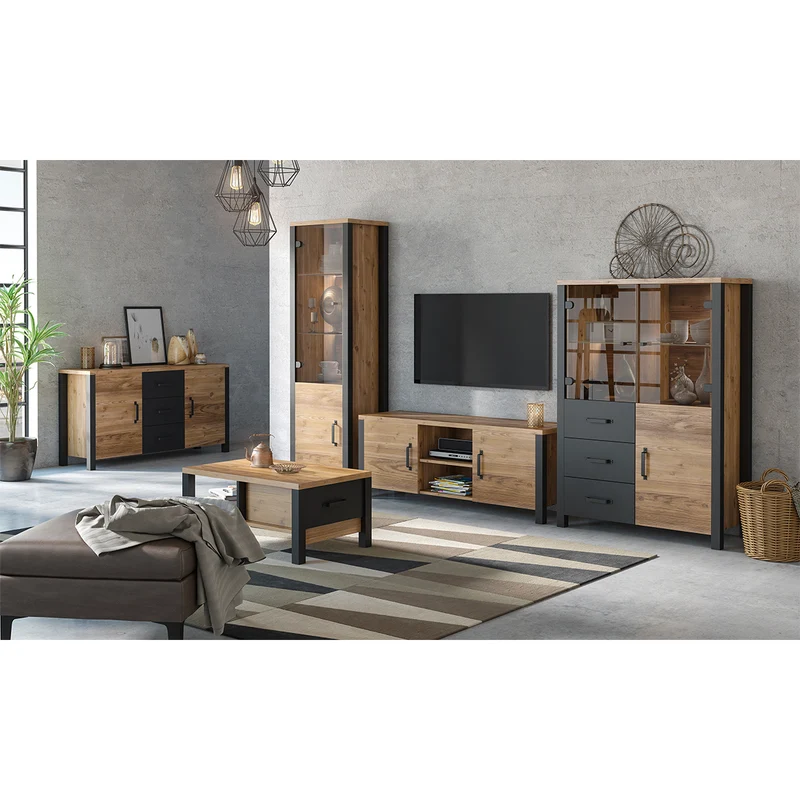 Vaisselier 3 portes 3 tiroirs Lyam Bois et Noir