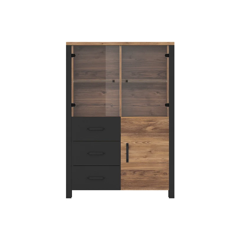 Vaisselier 3 portes 3 tiroirs Lyam Bois et Noir