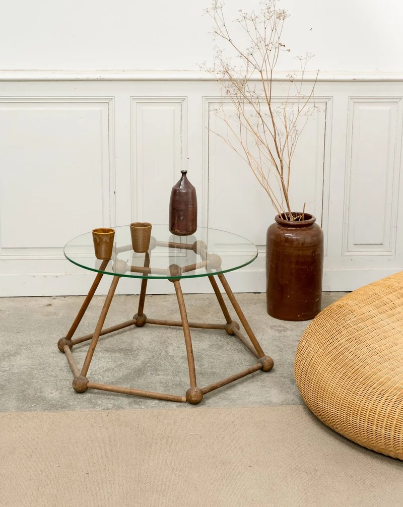 Donna, la table basse ronde en verre et bois N°1071