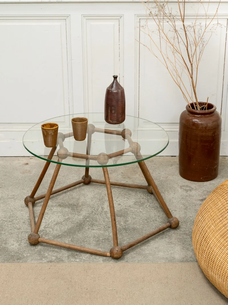 Donna, la table basse ronde en verre et bois N°1071