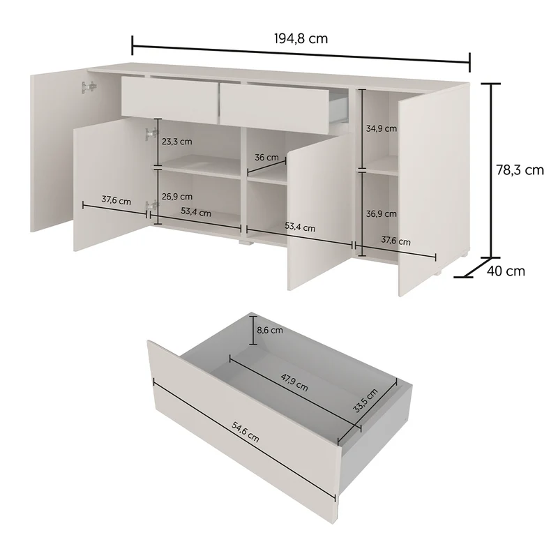 Buffet 4 portes 2 tiroirs Maxis Blanc