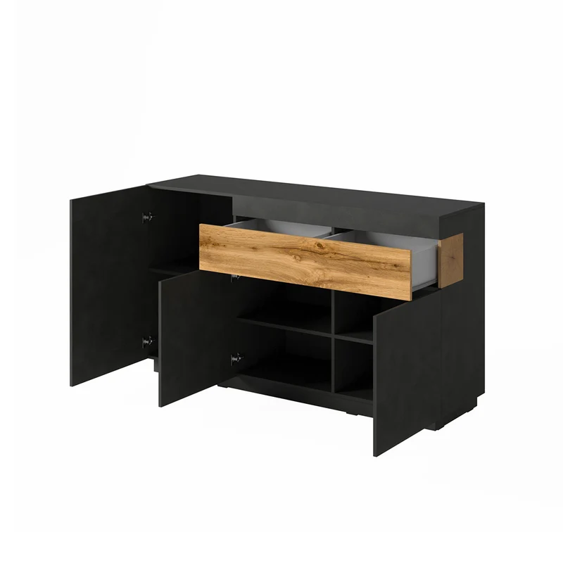 Buffet 3 portes 1 tiroir Andrea Gris anthracite et Bois