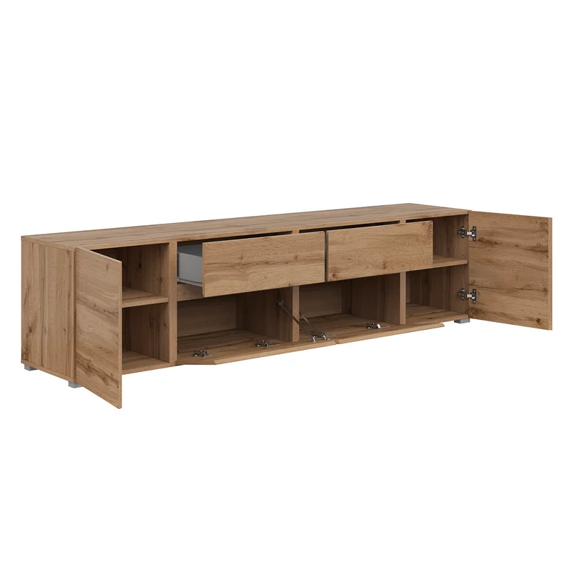 Meuble TV 4 portes 2 tiroirs 195 cm Maxis Bois