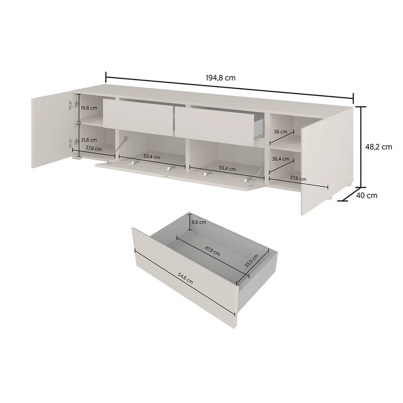 Meuble TV 4 portes 2 tiroirs 195 cm Maxis Bois