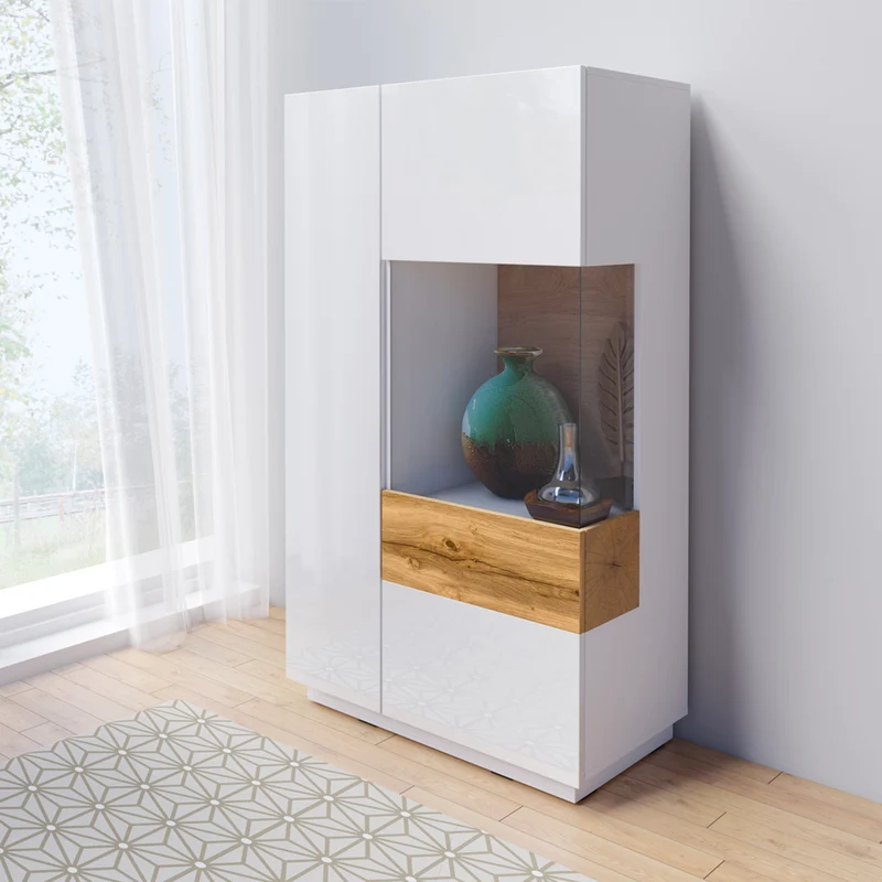 Vaisselier 2 portes ouverture droite Andrea Blanc et Bois