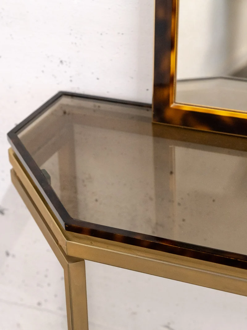 Louise, la console coiffeuse avec miroir imitation écaille de tortue N°318