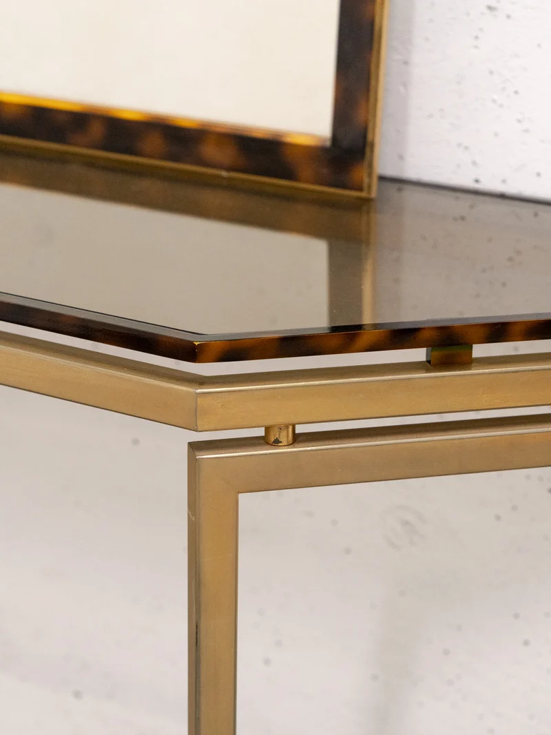 Louise, la console coiffeuse avec miroir imitation écaille de tortue N°318