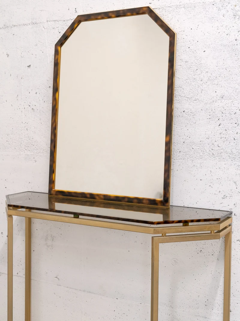Louise, la console coiffeuse avec miroir imitation écaille de tortue N°318