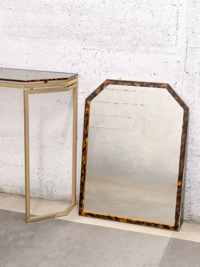 Louise, la console coiffeuse avec miroir imitation écaille de tortue N°318