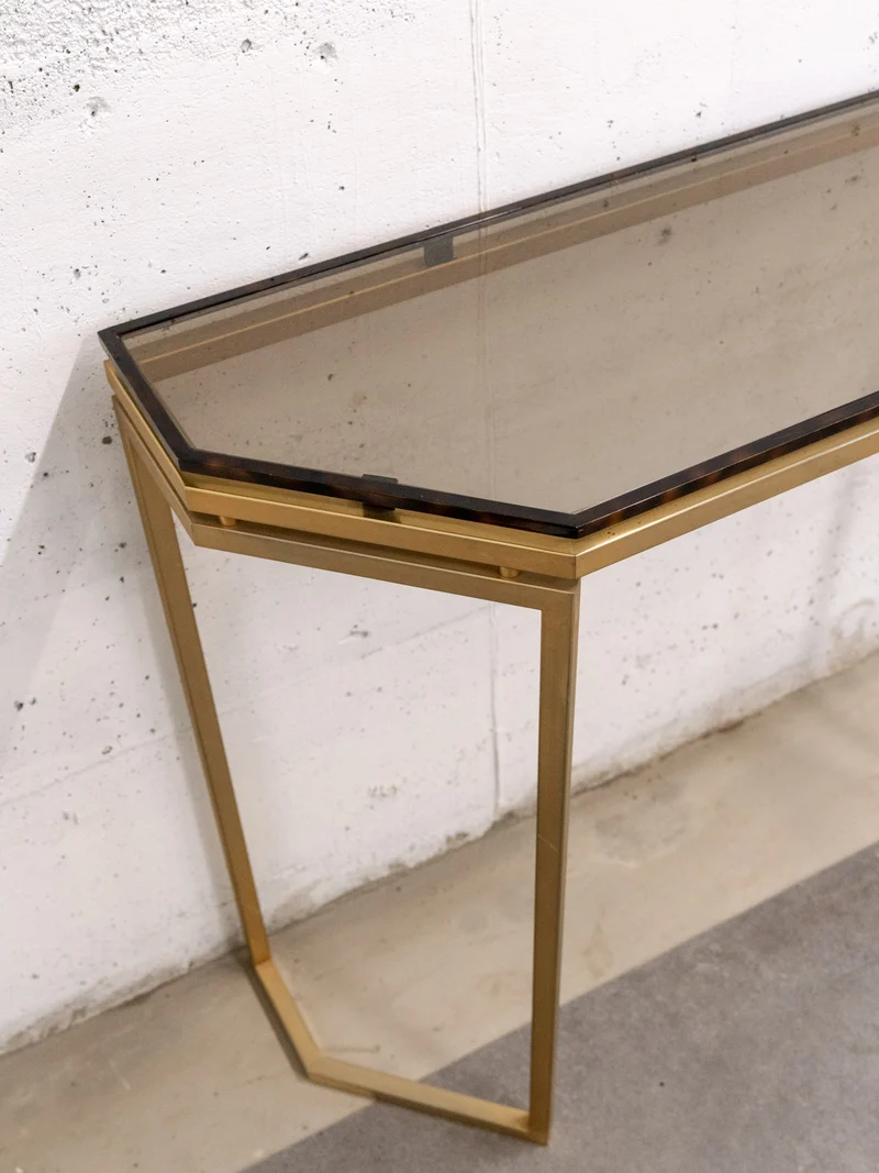 Louise, la console coiffeuse avec miroir imitation écaille de tortue N°318
