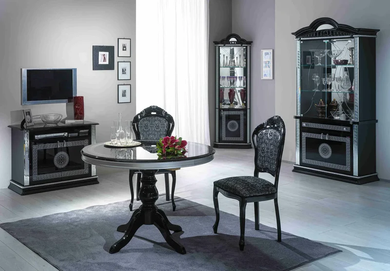 Ensemble meuble tv laquée noir argent ALİA