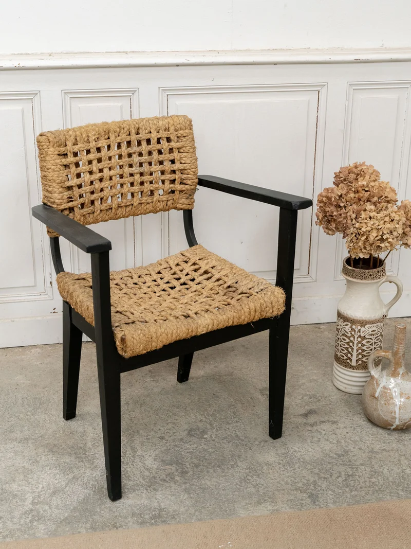 Ernest, le fauteuil Audoux Minet en hêtre et corde tressée N°1053